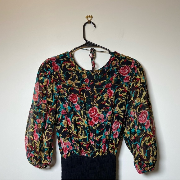 Diane Freis Silk Vintge 80s Boho Ruffle Dress - Picture 2 of 9